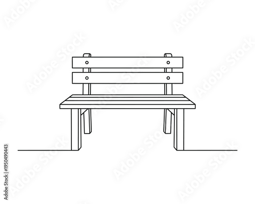 Detailed line drawing of a wooden bench