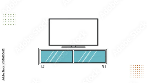 Contemporary television set resting on a sleek white and blue cabinet or TV stand designed for a modern living room or home theater setup.