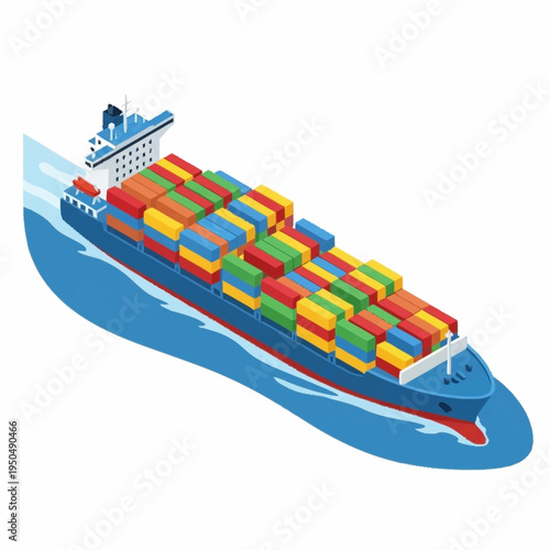 Large cargo ship carrying colorful containers across the ocean.
