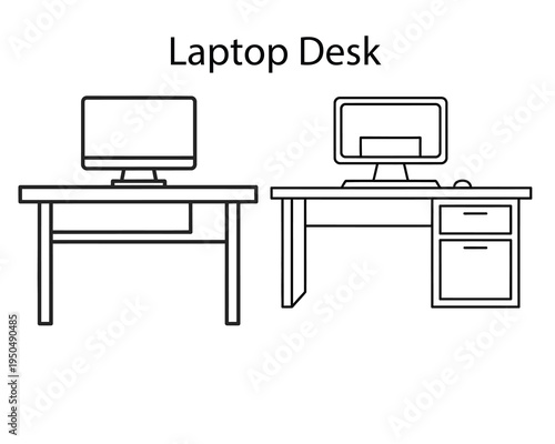 Laptop and desktop computer workstations with desks