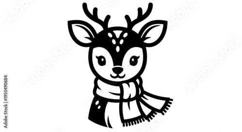 Cartoon deer wearing scarf vector illustration isolated on white background
