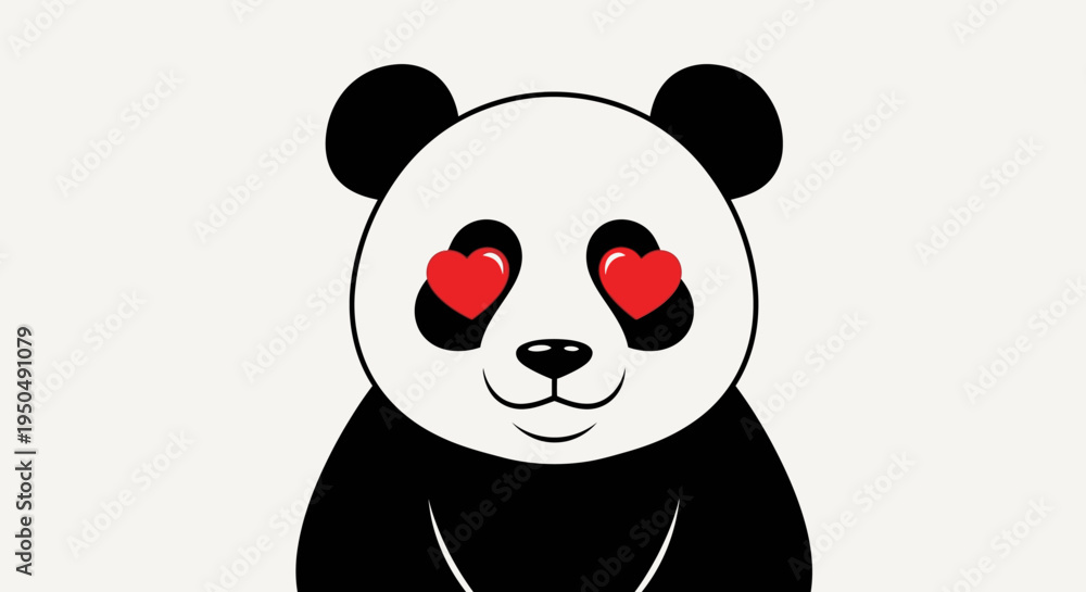 Obraz premium Cartoon panda with heart eyes on white background for design or decoration