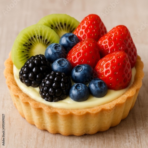 buttery tart shell filled with vanilla custard topped with fresh