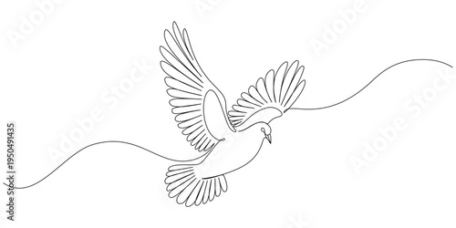 white dove flying line art style vector illustration