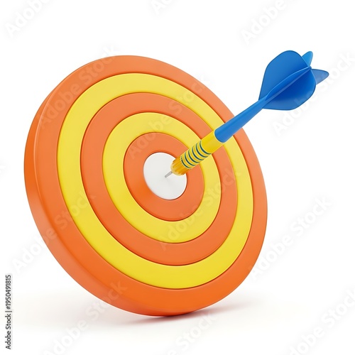 A blue dart accurately hitting the center of a colorful target board