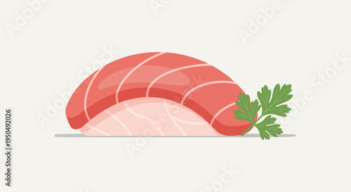 Fresh Salmon Slice with Parsley Garnish