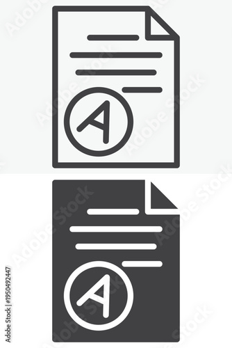Test result paper with grade icon set. Line and outline with solid style icon. Editable stroke vector sign and symbol for exam assessment test result icon.