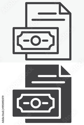 Paper document with money symbol icon set. Line and outline with solid style icon. Editable stroke vector sign and symbol for finance payment document icon.
