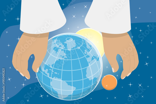 3D Isometric Flat Vector Illustration of Earth Creation, Gods Creation Of The Sun, Moon, And Stars