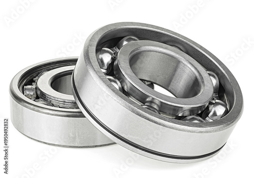 Group of metal bearings isolated on a white background. Steel ball bearings.