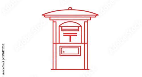 Red Japanese Post Box Icon - Simple Line Art Illustration