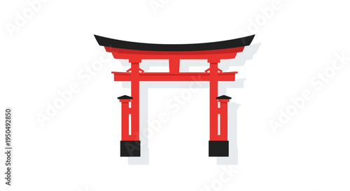 Red Japanese Torii Gate Icon, Traditional Shinto Shrine Entrance, Minimalist Vector Art