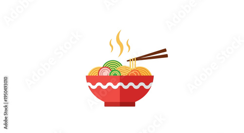 Steaming Bowl of Ramen Noodles with Chopsticks, Asian Cuisine Icon
