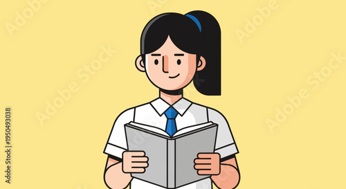 Student Reading Book, Education Concept, Young Girl Studying, Knowledge Acquisition