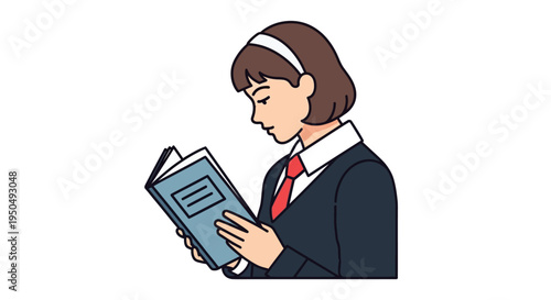 Student Reading Book, School Uniform, Focused Learning, Education Concept