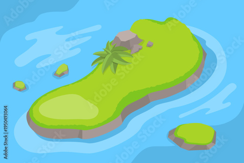 3D Isometric Flat Vector Illustration of Tropical Island, Piece of Land In The Sea