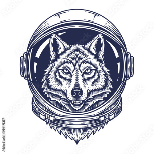 Wolf Astronaut in Space Helmet Sketch