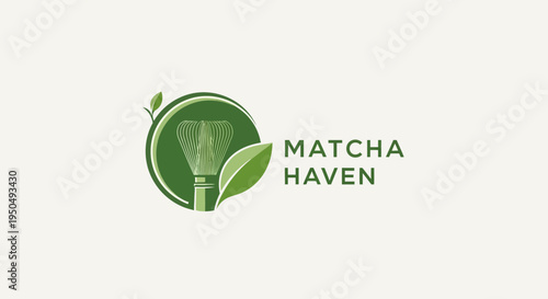 Matcha Haven Logo with Whisk and Leaves