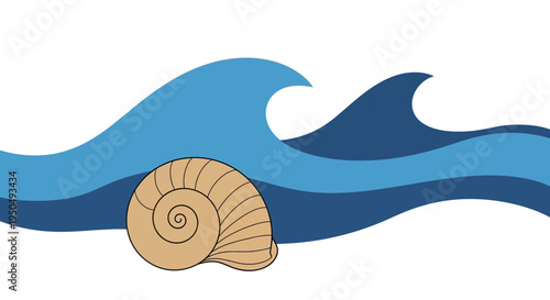 Vector sea wave and seashell illustration