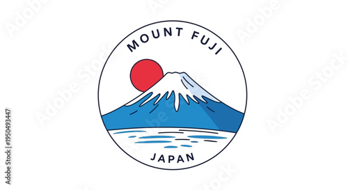 Mount Fuji Japan Landmark Icon Circle Emblem Sun Landscape