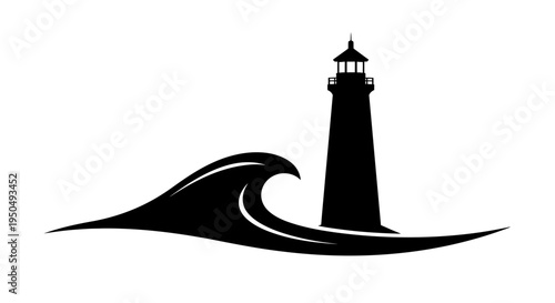 Black vector lighthouse icon with wave