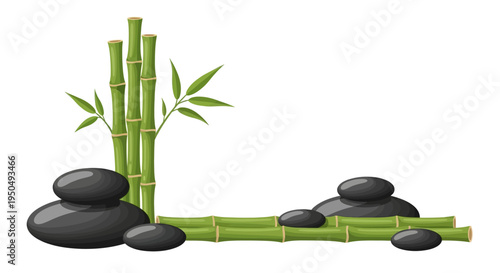 Zen Garden Balance: Bamboo Stalks and Smooth Stones Arrangement
