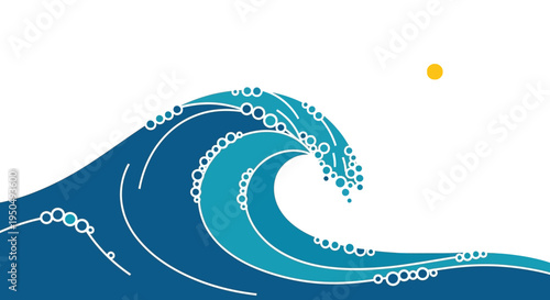 Vector wave icon with bubbles and sun