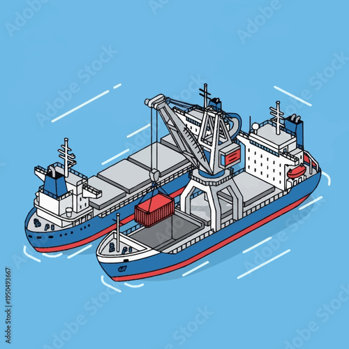 Cargo Ship Loading Container with Crane.