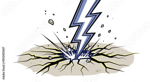 Lightning Strike Cracks Ground, Energy Bolt Impact, Dramatic Natural Force Illustration