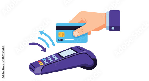 A hand holding a credit card near a payment terminal for secure transactions
