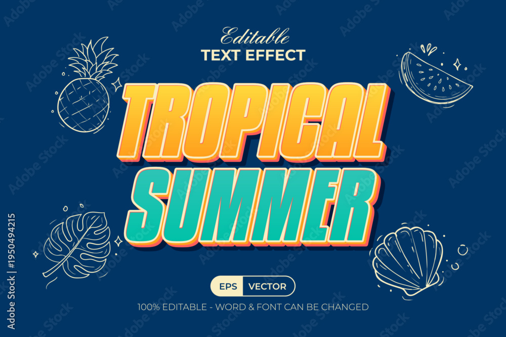 Obraz premium Tropical Summer 3D Text Effect Style. Editable Text Effect.