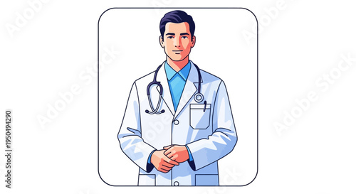An illustration of a doctor wearing a stethoscope around his neck on Doctors' Day in the US