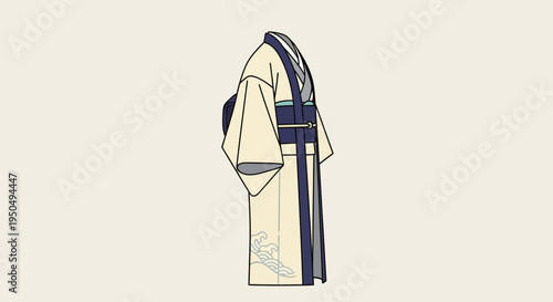 Traditional Japanese Kimono Robe Illustration on Beige Background