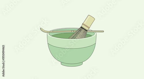 Traditional Japanese Tea Ceremony Utensils in Green Bowl