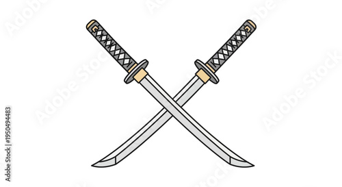 Two Crossed Katana Swords, Samurai Weapon, Japanese Warrior Blade