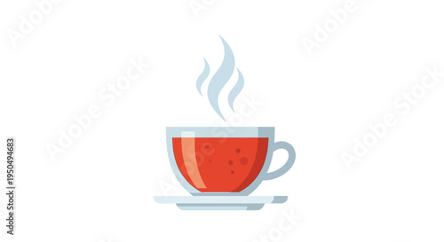 A steaming cup of tea on a saucer with a spoon