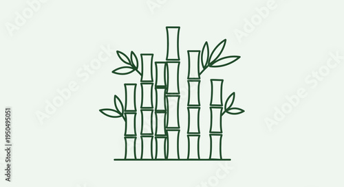 Green bamboo stalks with leaves, minimalist line art