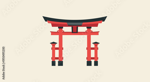 Japanese Torii Gate Icon Flat Design Minimalist Vector Illustration