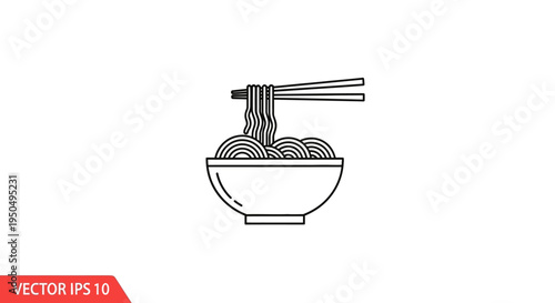 Noodle Bowl with Chopsticks Icon - Asian Food Vector Illustration