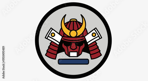 Samurai Helmet Icon, Japanese Warrior Armor Symbol, Traditional Bushido Emblem