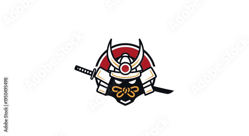 Samurai Cat Warrior Mask with Katana Sword, Japanese Warrior Icon