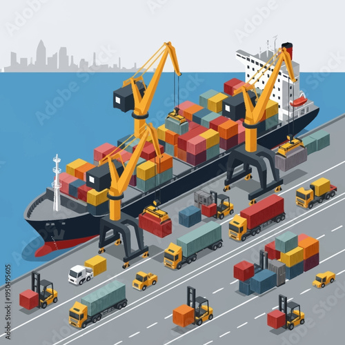 Container Ship Loading and Unloading at Port.