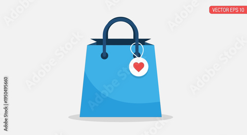 Blue Shopping Bag with Heart Tag - Gift, Love, Shopping, Retail, Sale, Present