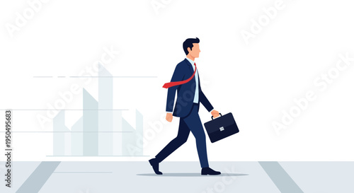 Businessman walking with briefcase, urban background, motion blur, business concept