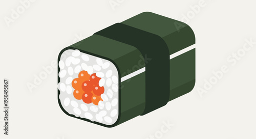 Isometric Sushi Roll with Salmon Roe and Nori Seaweed