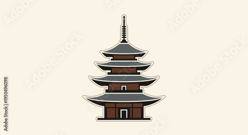Japanese Pagoda Building Icon, Traditional Asian Architecture, Five-Story Temple