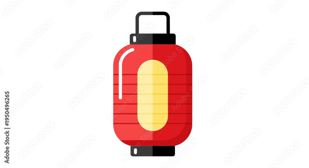 Naklejka premium Red Japanese Lantern with Yellow Oval Center, Isolated on White Background