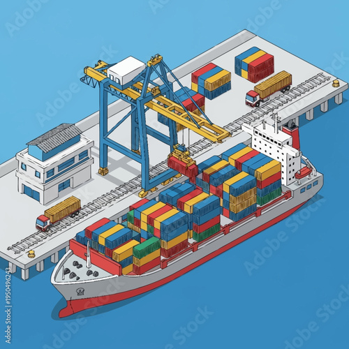 Container Ship Loading and Unloading at Port.