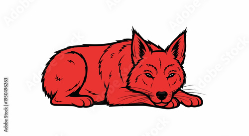 A red fox-like creature is drawn lying down on a white background