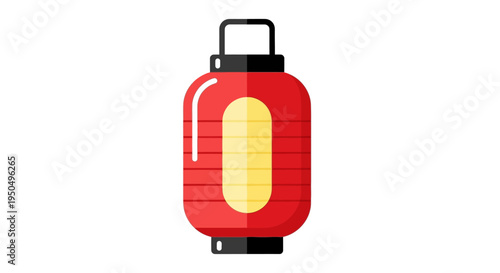 Red Japanese Lantern with Yellow Oval Center, Isolated on White Background
